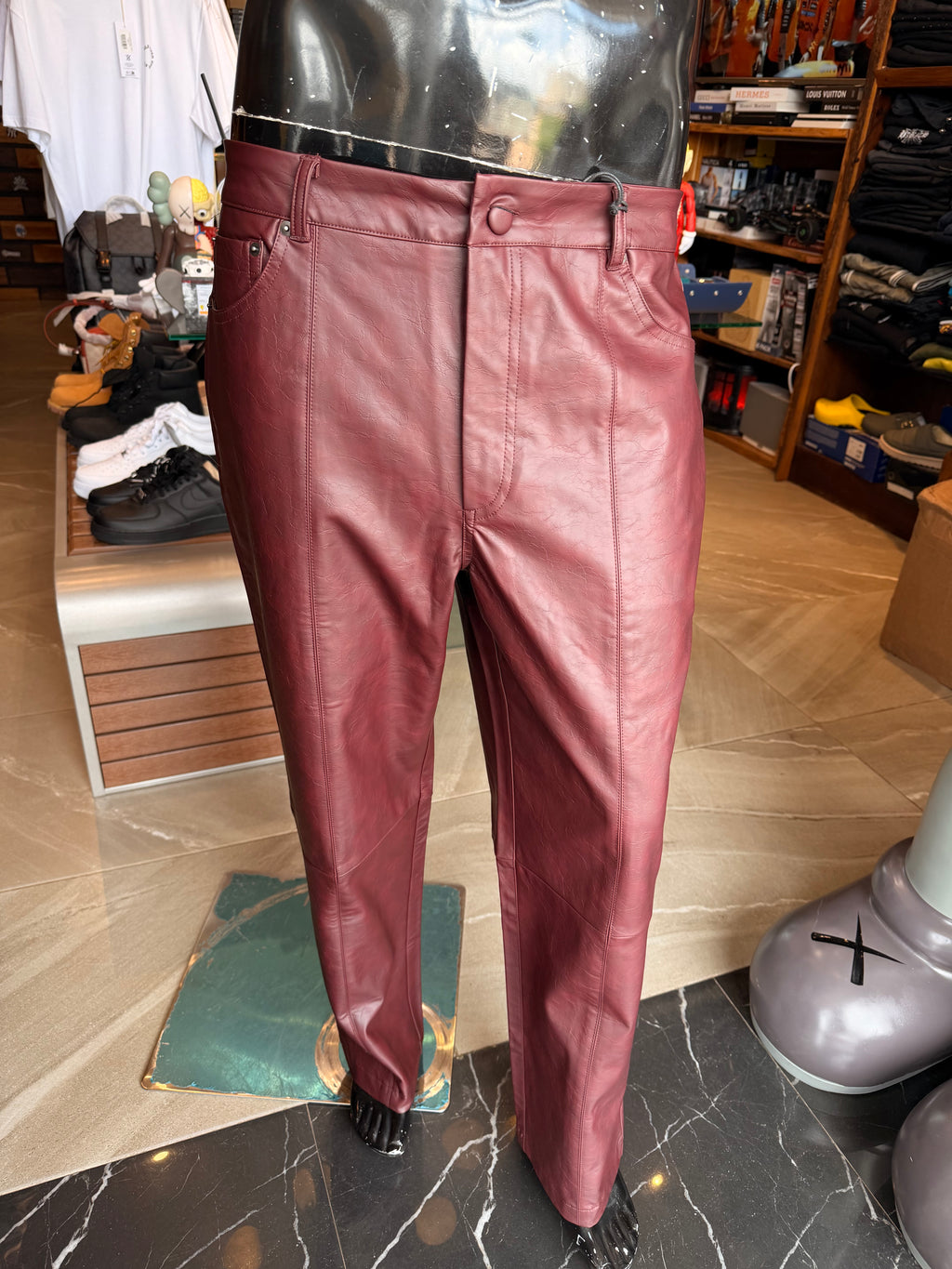 Straight Unlimited Textured Faux Leather Pant - Burgundy