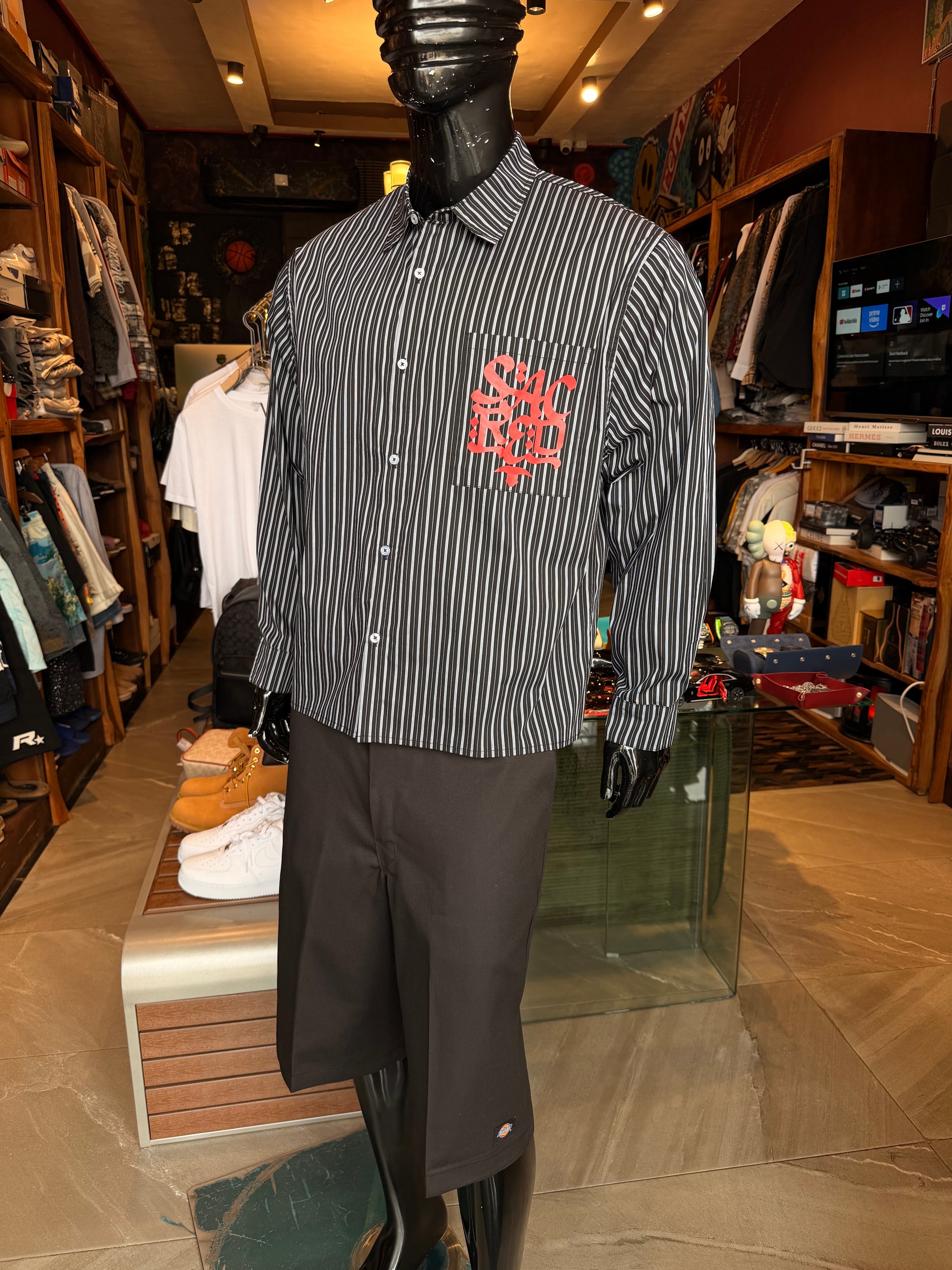 Santos Striped Button Up Shirt - Black/combo