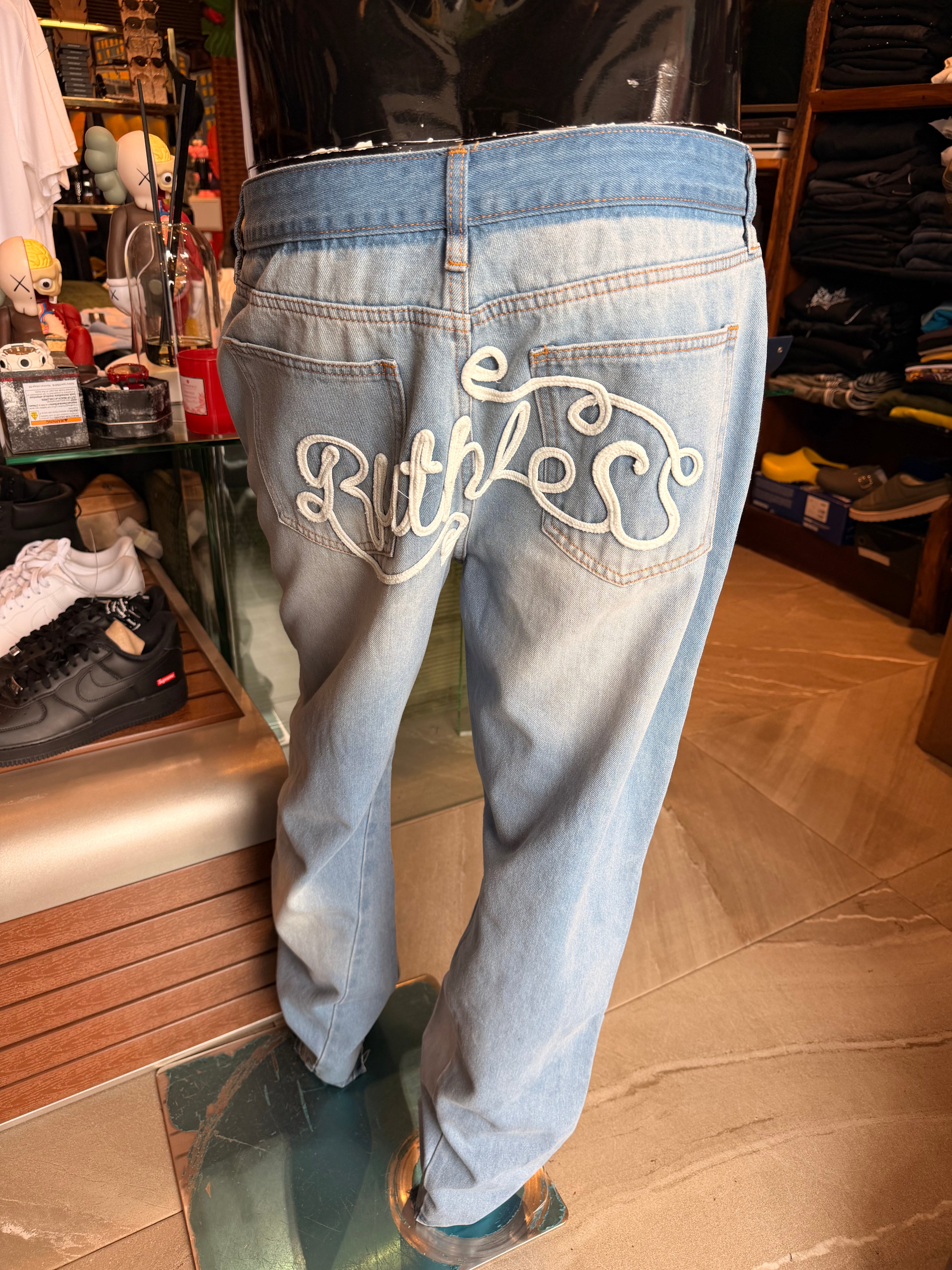 Straight Ruthless Back Hit Jean - Light Blue Wash