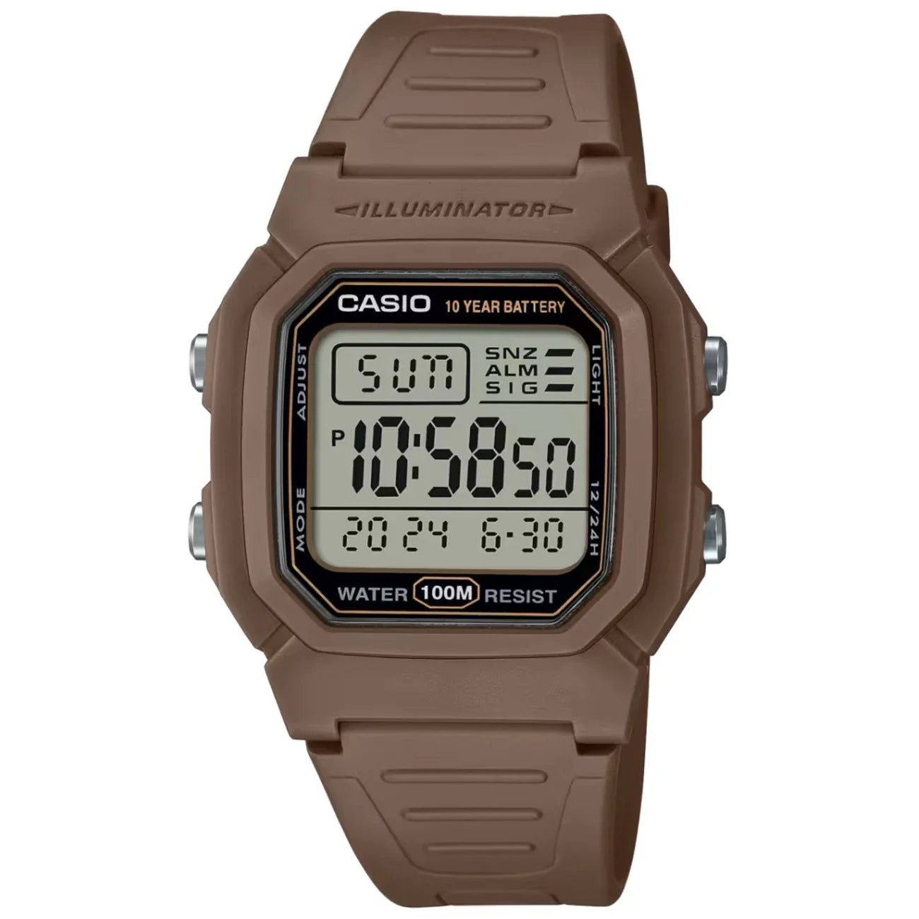 Casio Men's Watch - Dual Time Grey Digital Dial Brown Resin Strap | W-800H-5AVCF