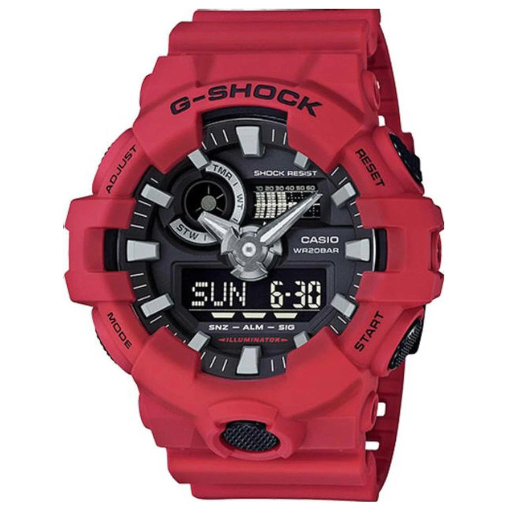 Casio Men's Quartz Watch - G-Shock Black Analog-Digital Dial Red Strap | GA700-4A