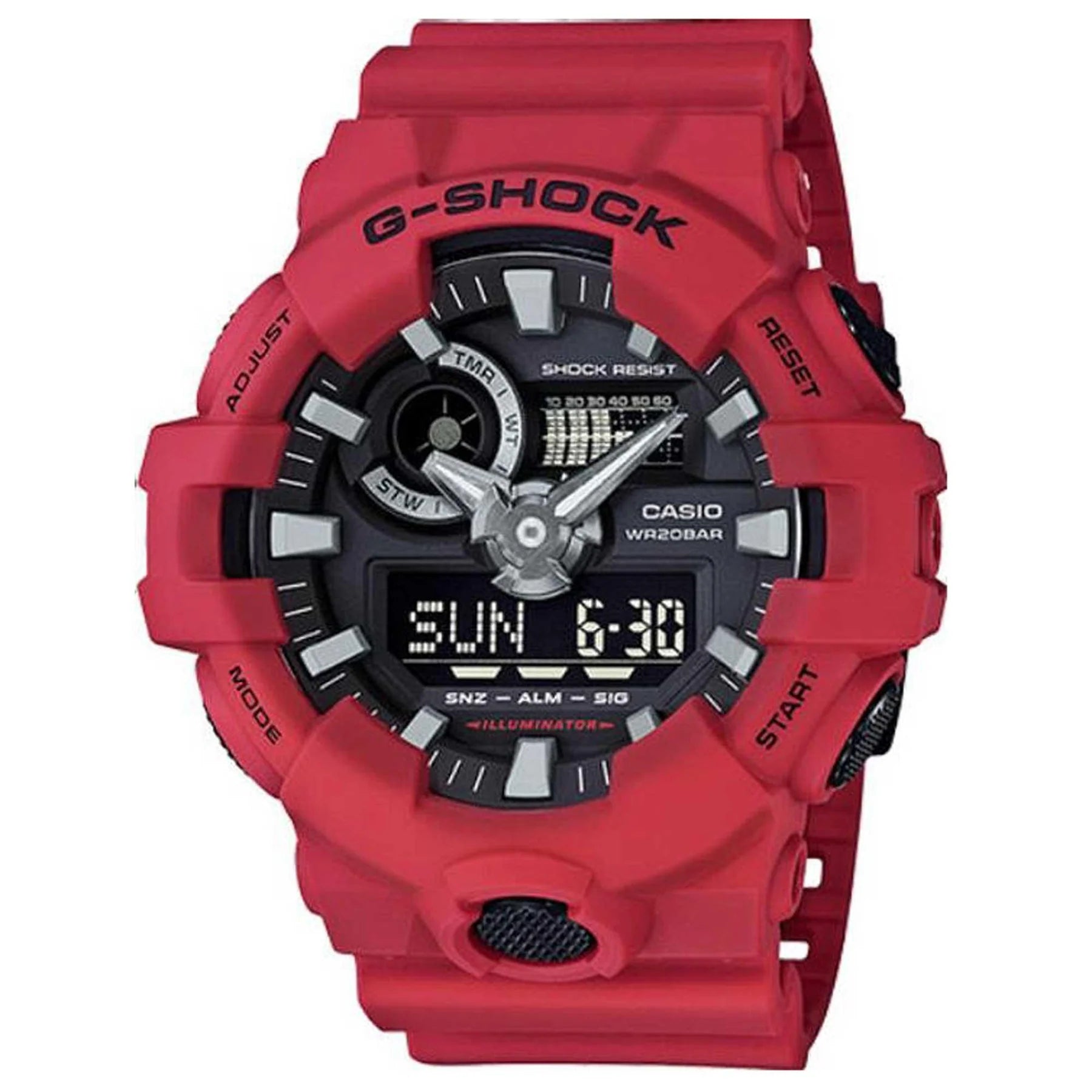 Casio Men's Quartz Watch - G-Shock Black Analog-Digital Dial Red Strap | GA700-4A