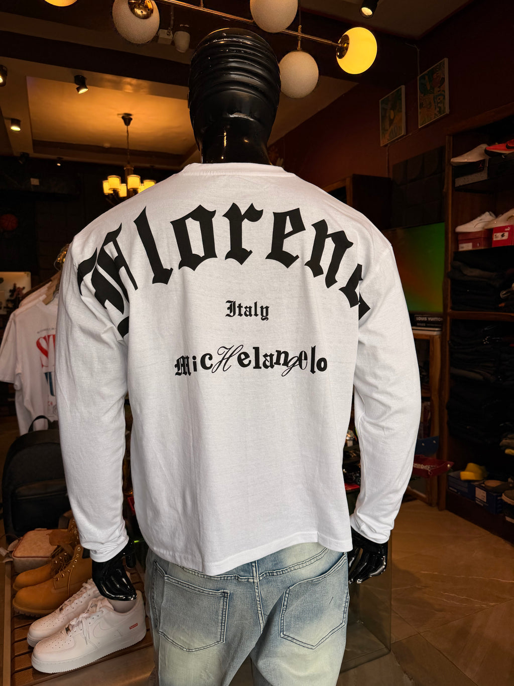 Michelangelo Florence Book Oversized Long Sleeve Tee - White