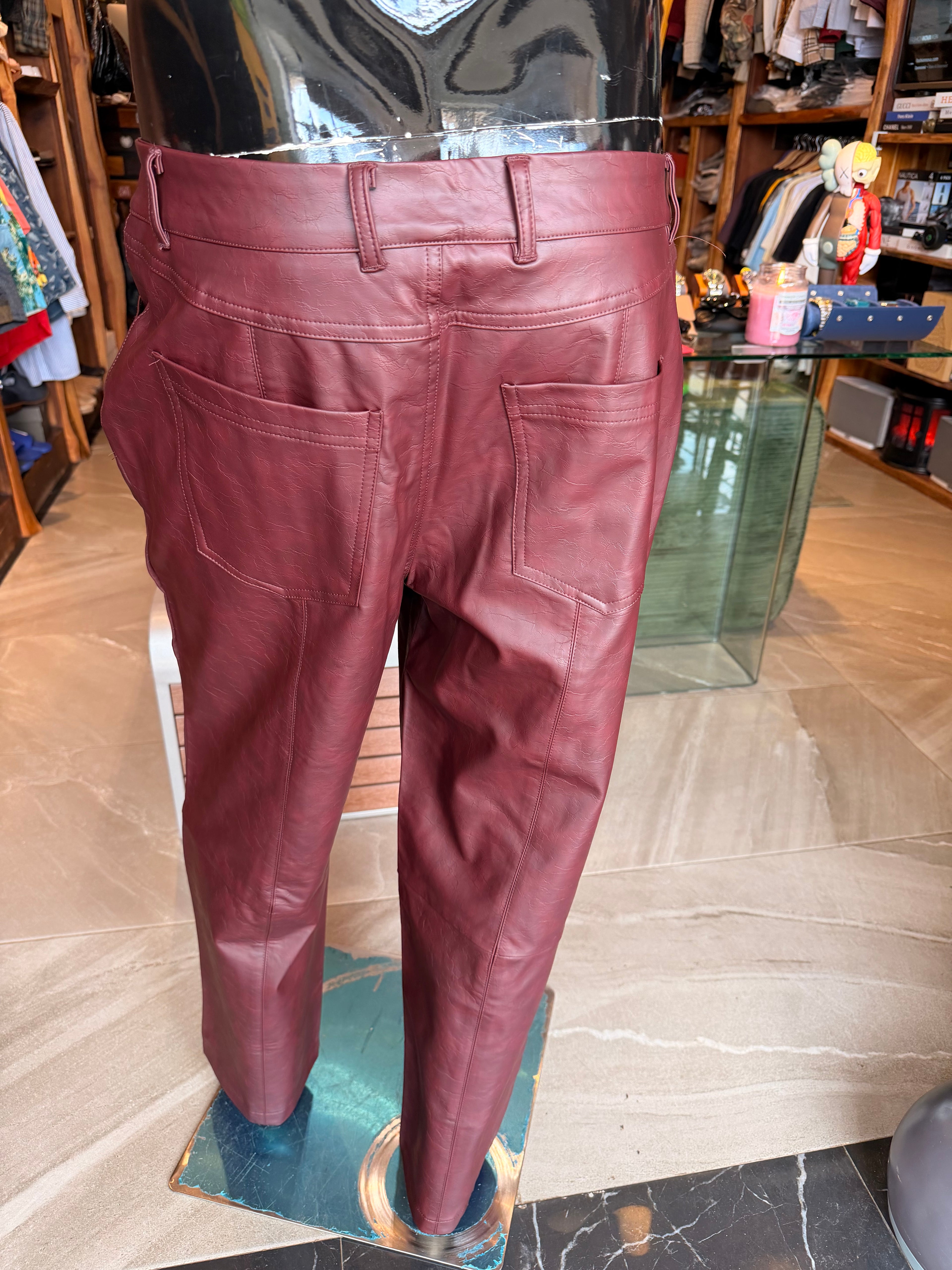 Straight Unlimited Textured Faux Leather Pant - Burgundy