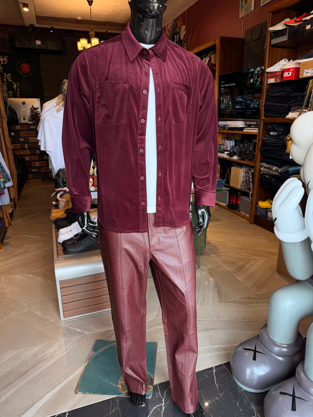 Relaxed Lincoln Park Textured Button Up Shirt - Burgundy