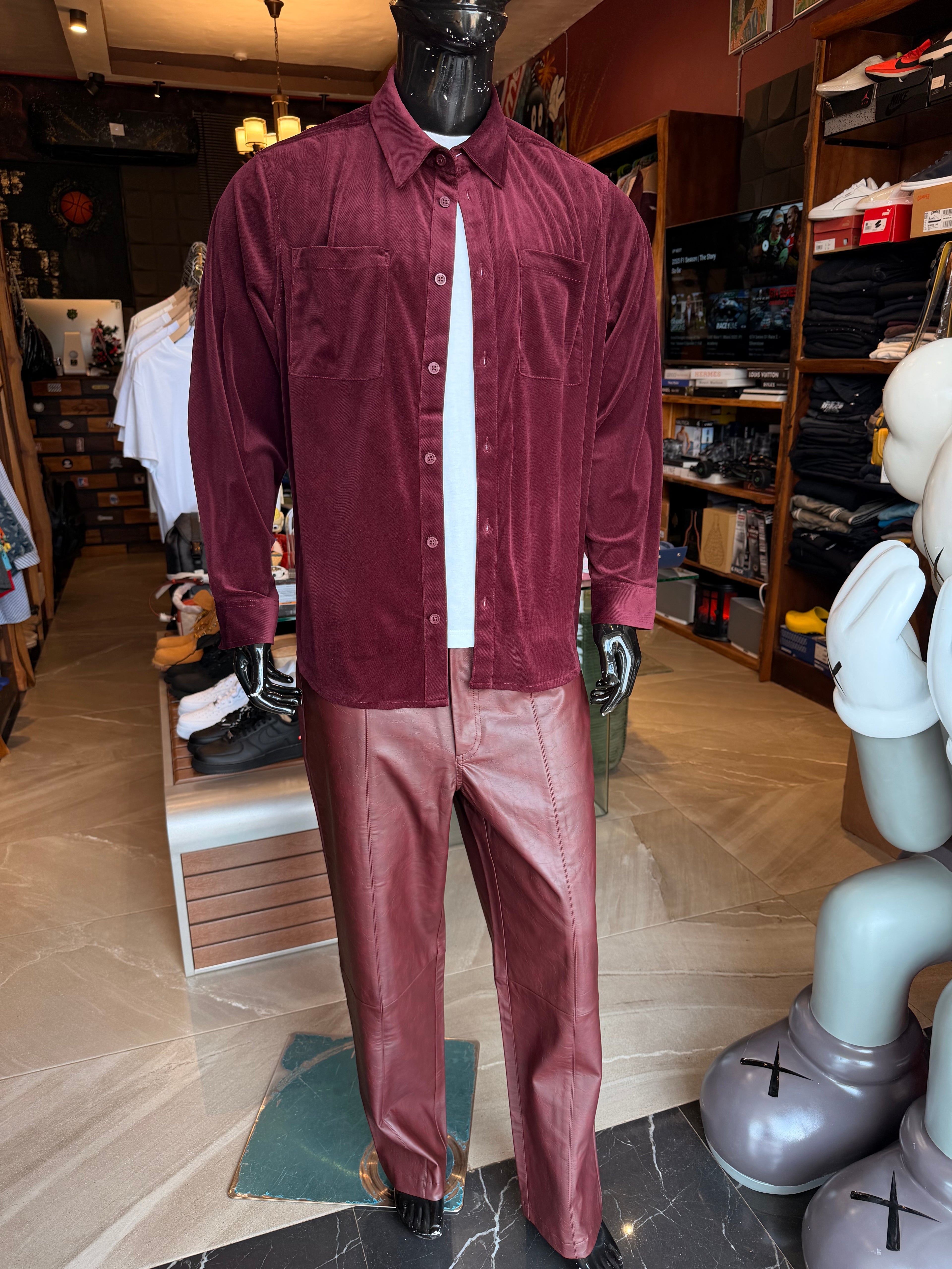 Relaxed Lincoln Park Textured Button Up Shirt - Burgundy