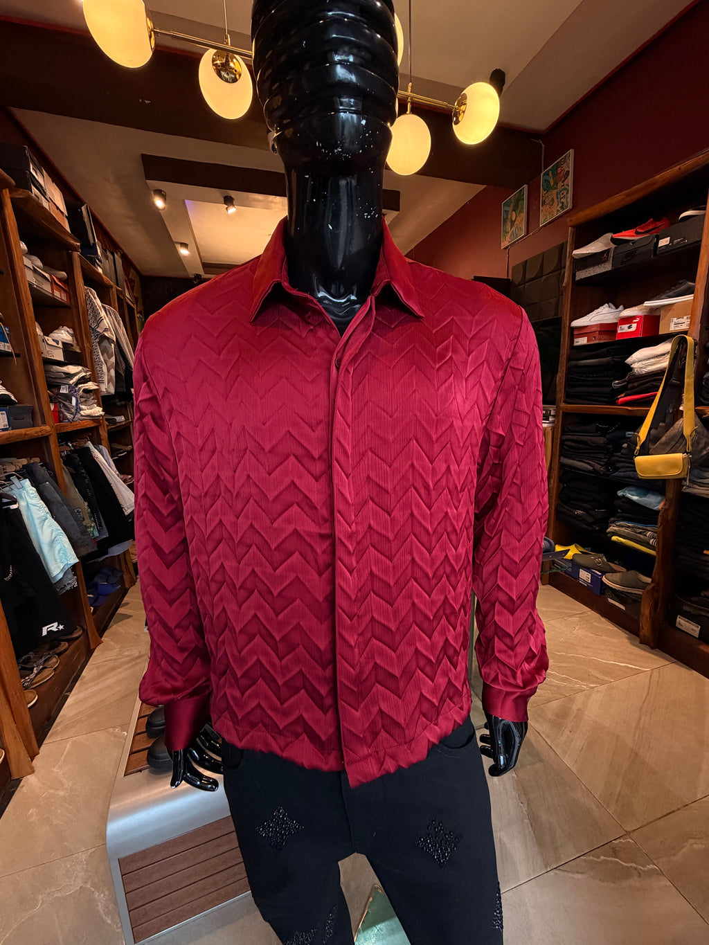 Prism Weave Button Up Shirt - Burgundy