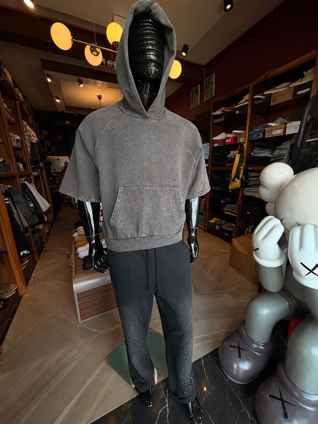 Washed Short Sleeve Hoodie - Charcoal