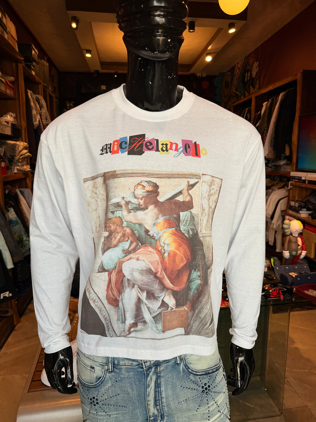 Michelangelo Florence Book Oversized Long Sleeve Tee - White