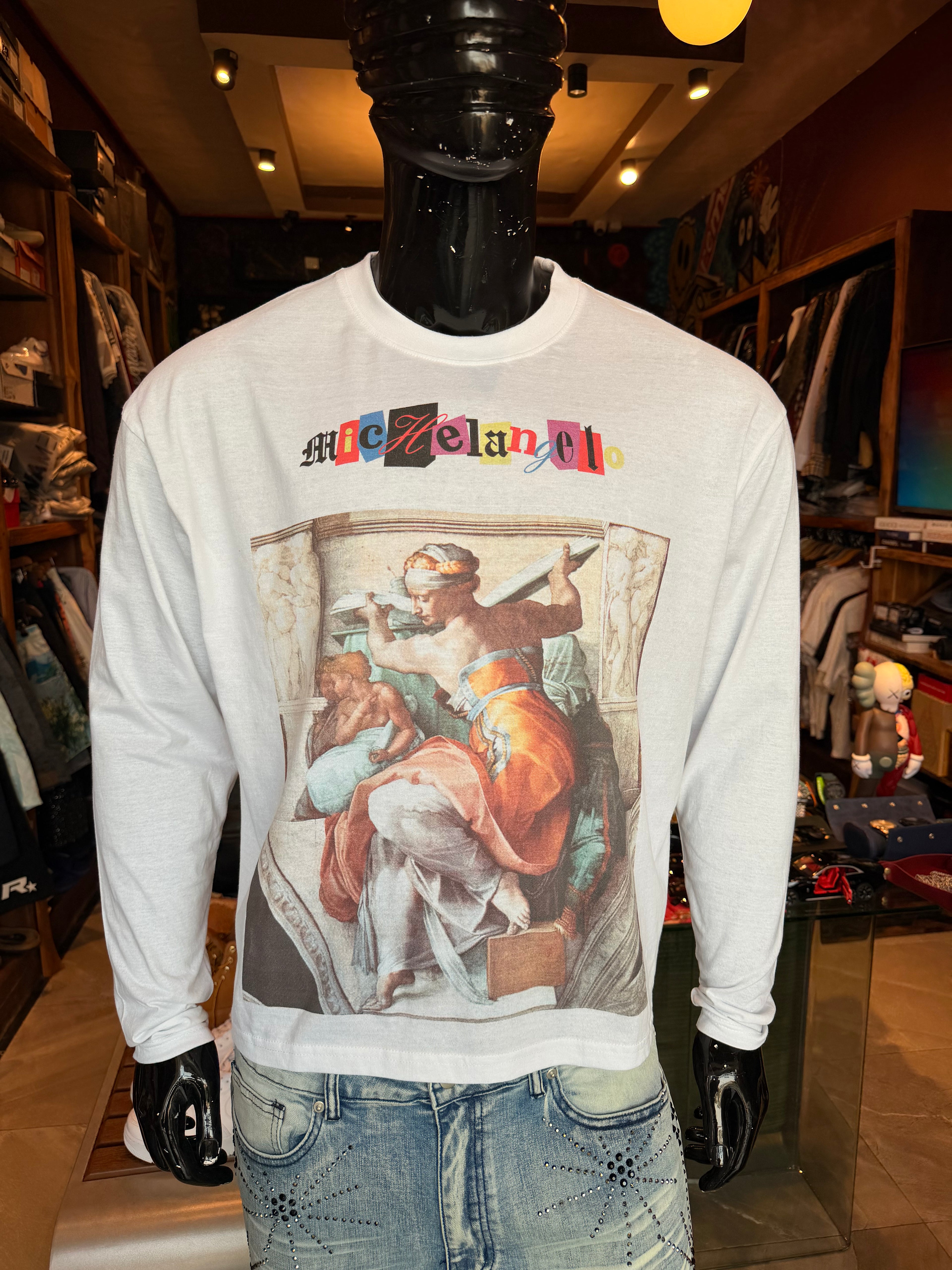Michelangelo Florence Book Oversized Long Sleeve Tee - White