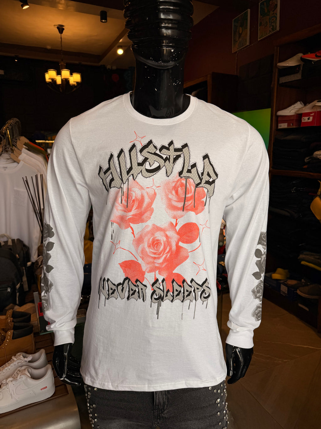 Hustle And Dream Long Sleeve Tee - White