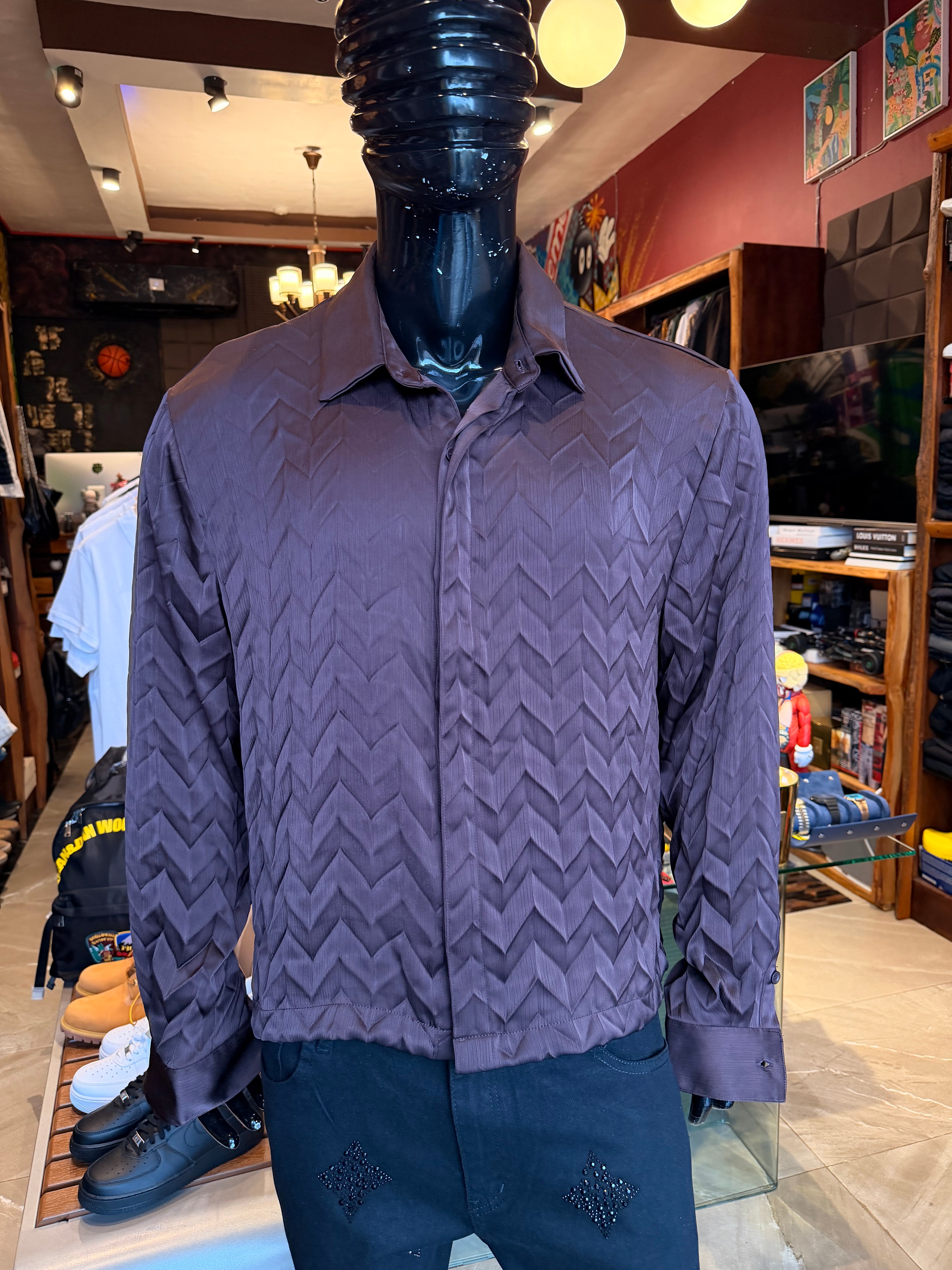 Prism Weave Button Up Shirt - Brown