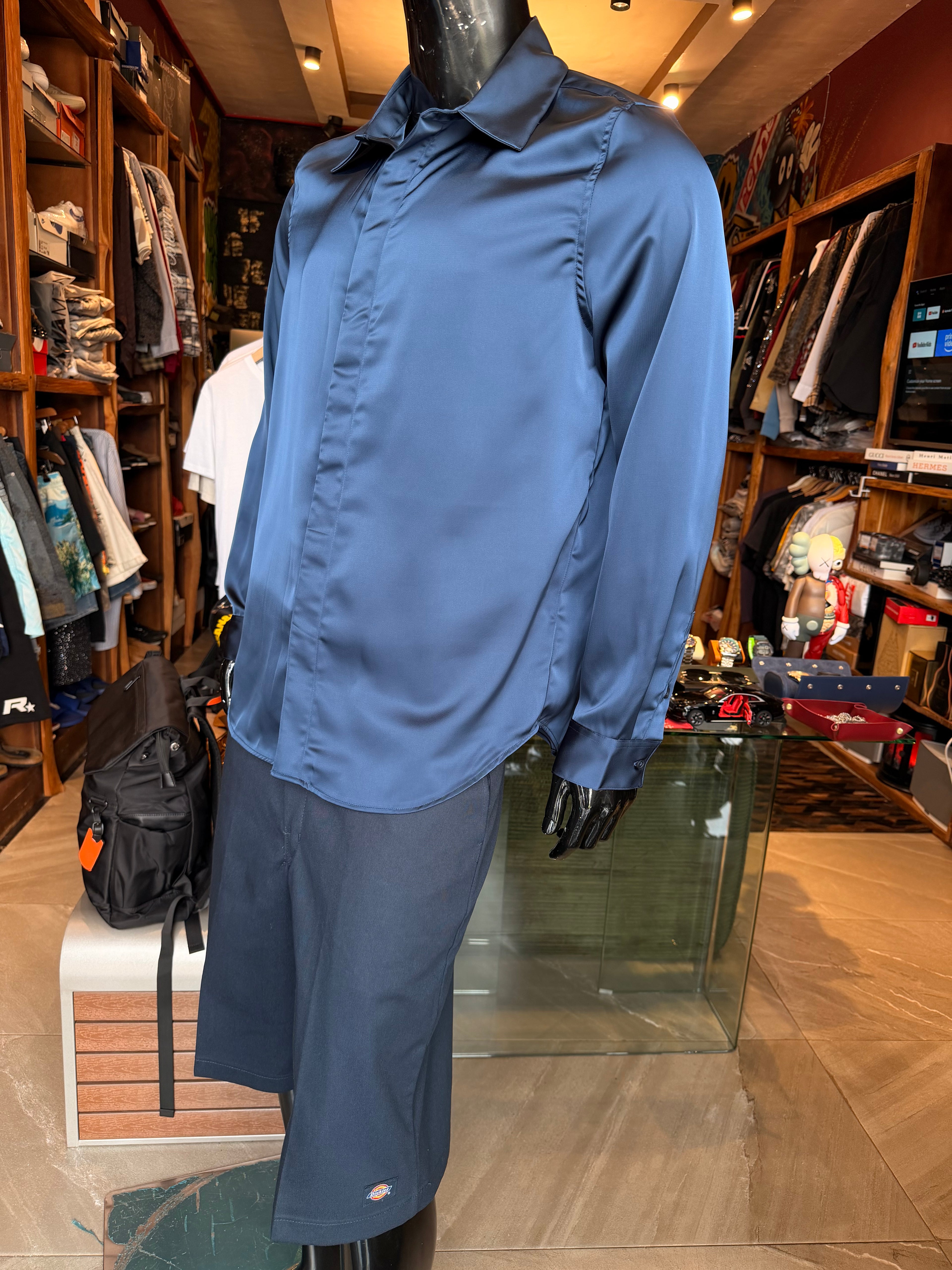 Luxe Easy Flow Button Up Shirt - Navy