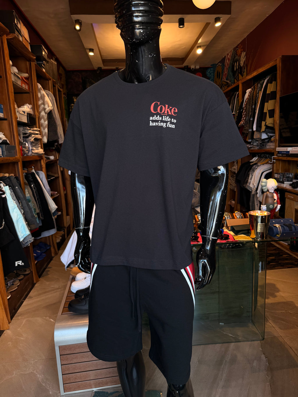 Coke Adds Life To Having Fun Oversized Short Sleeve Tee - Black