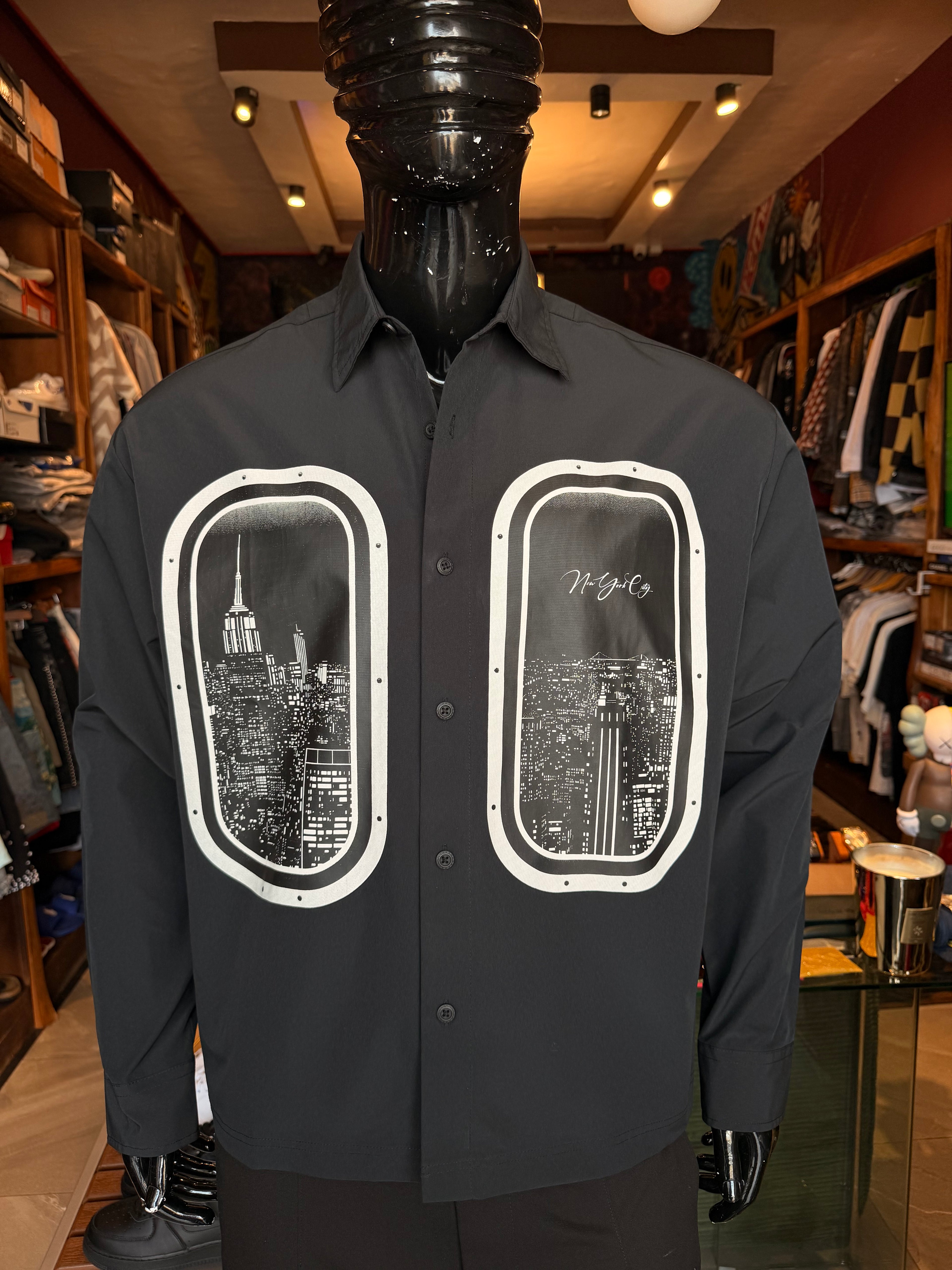 Skyline Views Button Up Shirt - Black