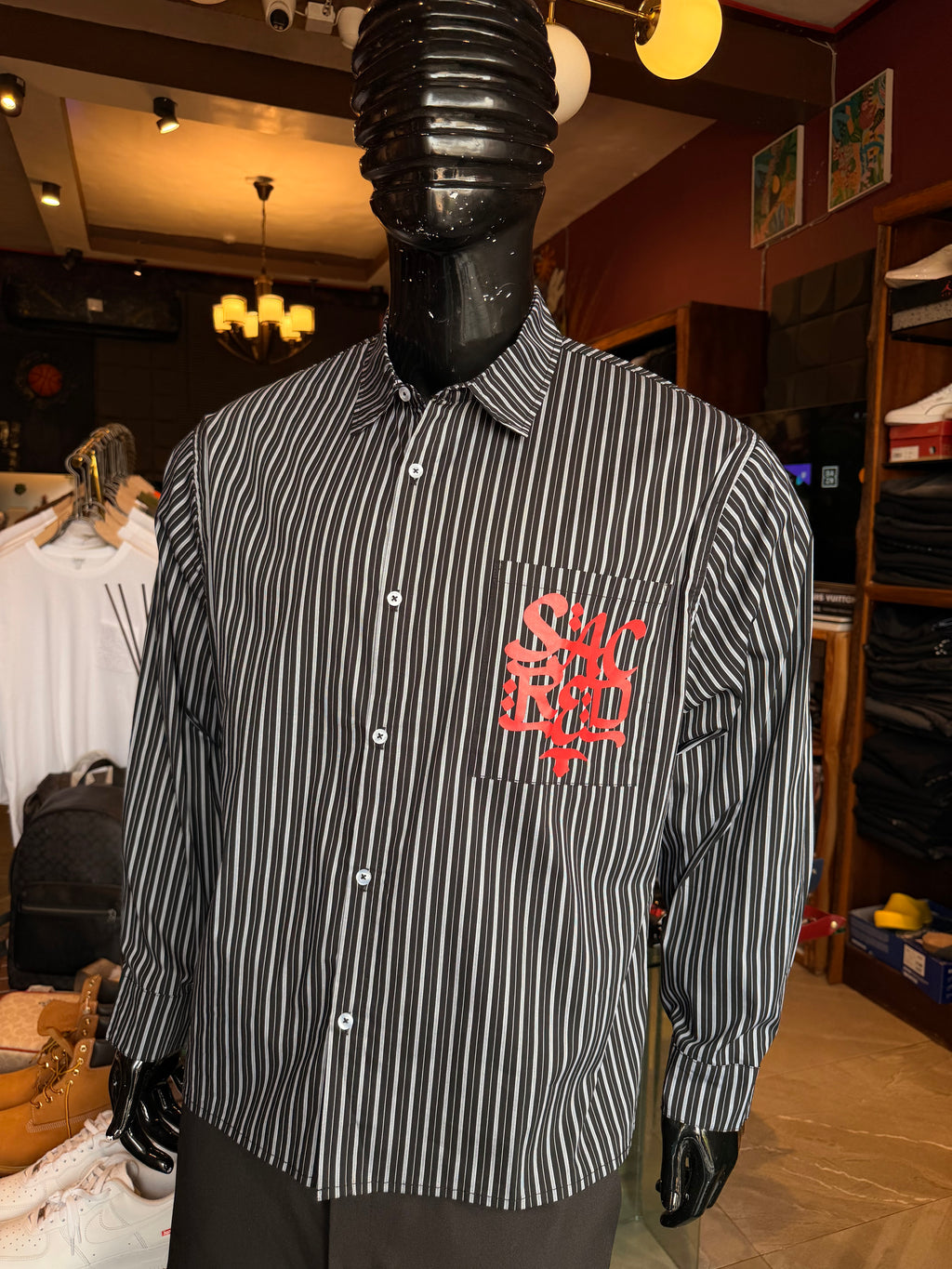 Santos Striped Button Up Shirt - Black/combo