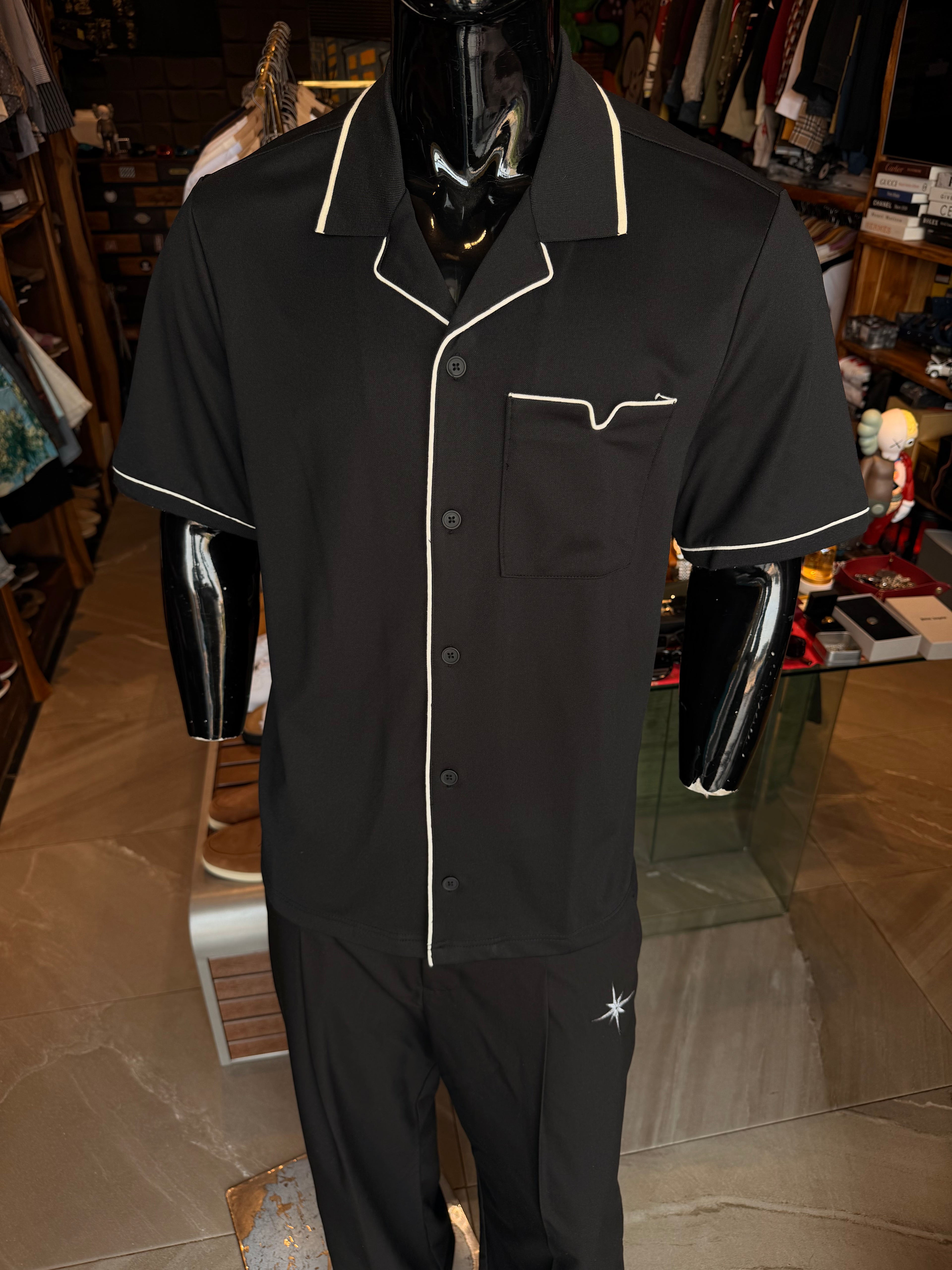Noir Cuban Collar Shirt - black