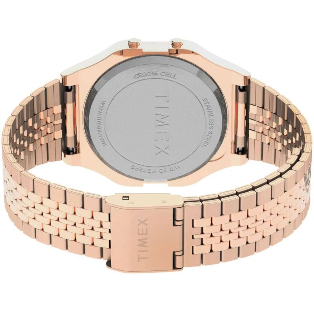 Timex Unisex Watch - T80 Blue Digital Dial Rose Gold Tone Bracelet | TW2U93600YB