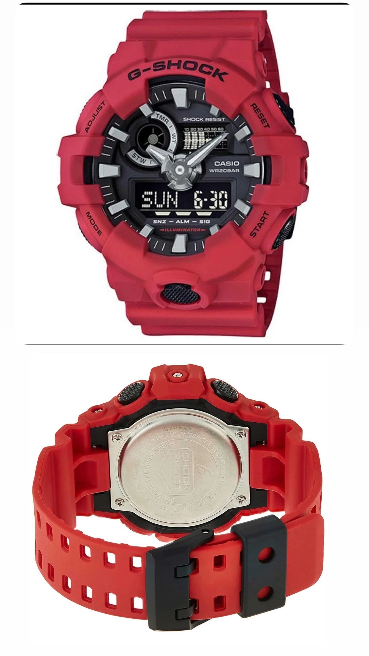 Casio Men's Quartz Watch - G-Shock Black Analog-Digital Dial Red Strap | GA700-4A
