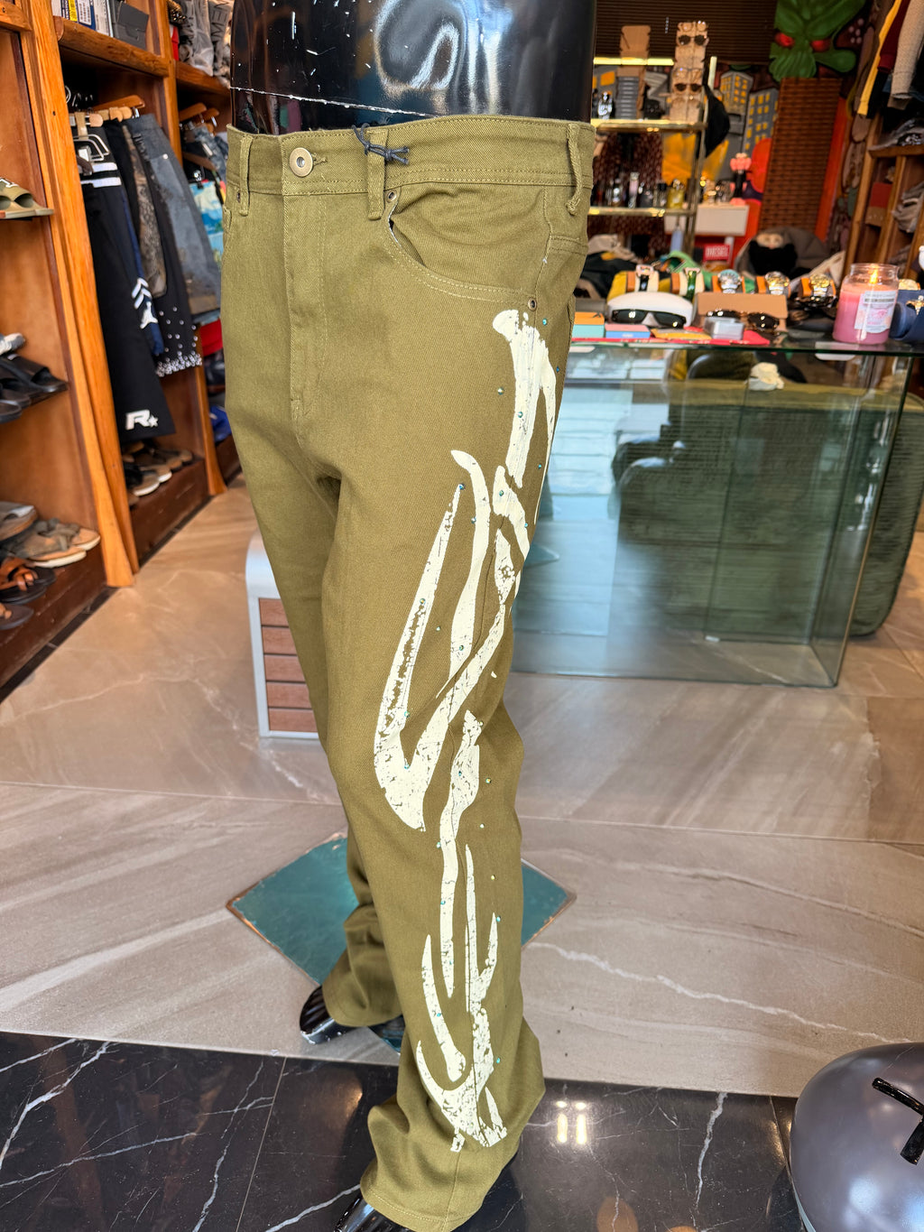 Stacked Skinny Flare Rockstar Life Jewel Pant - Olive