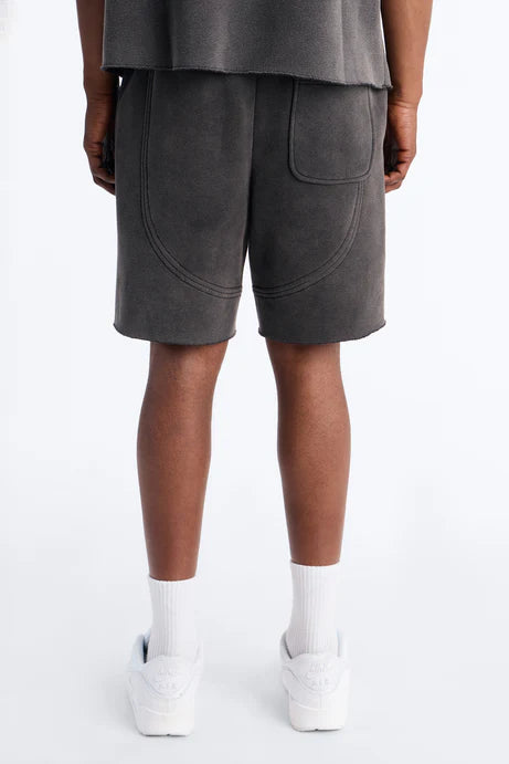 Washed Raw Edge Baggy Sweatshort - Black Wash