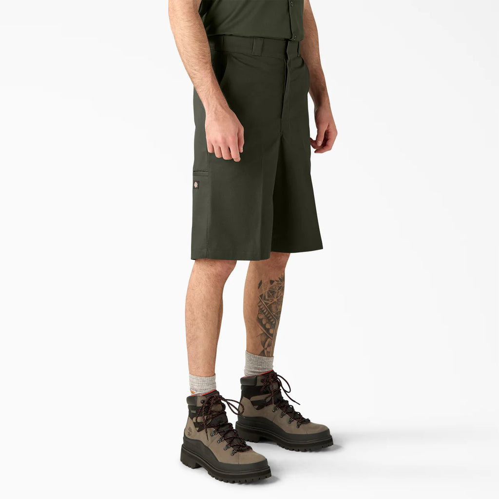 Loose Fit Flat Front Work Shorts, 13"