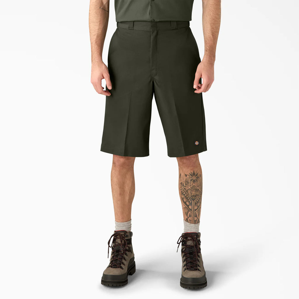 Loose Fit Flat Front Work Shorts, 13"