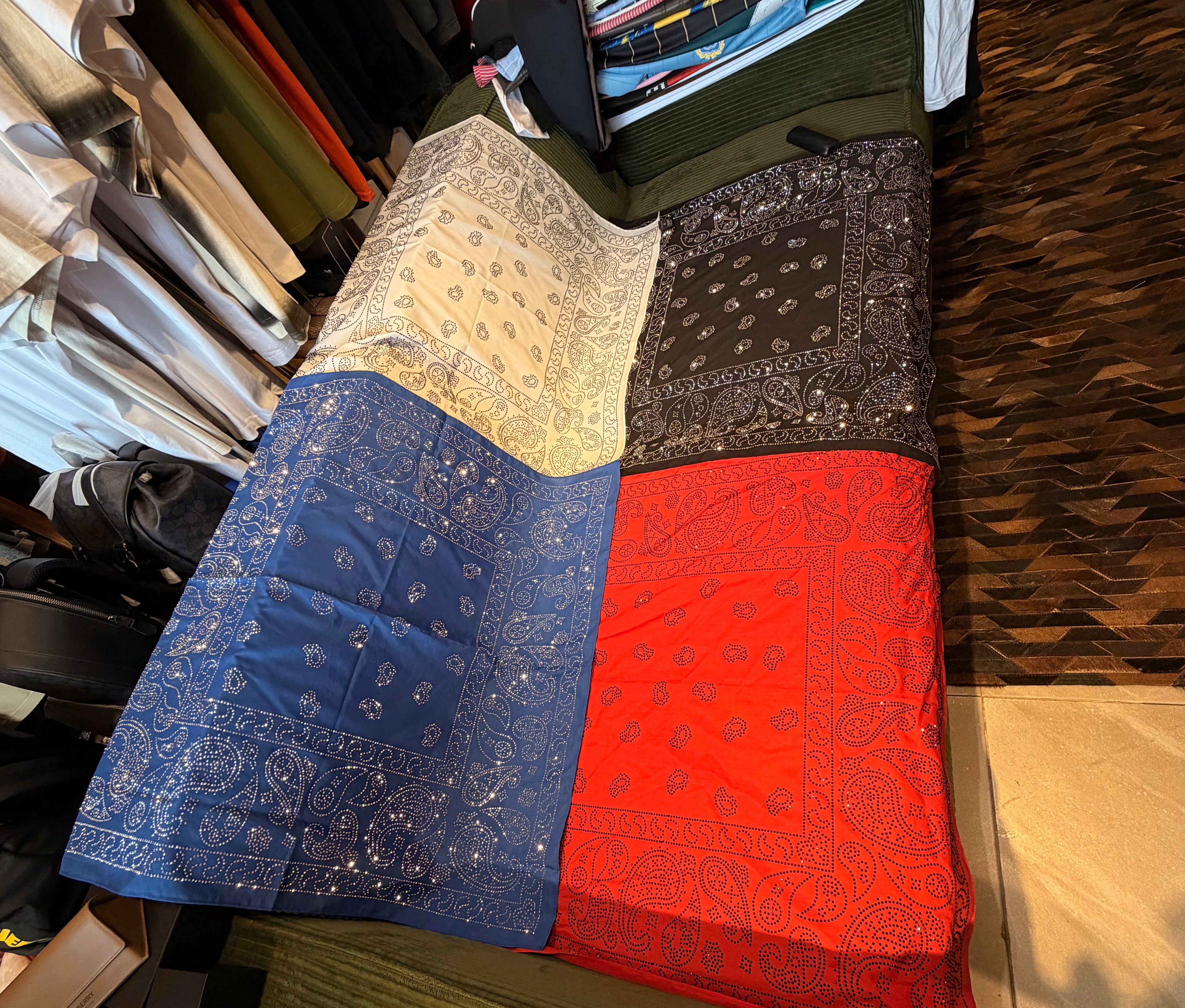 Rhinestone Embellished Paisley Bandana - Red