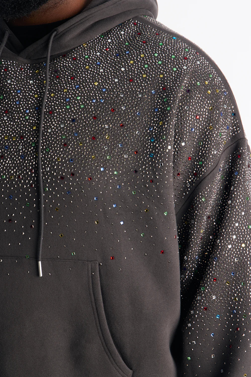 Luxury Rhinestone Oversized Hoodie - Charcoal
