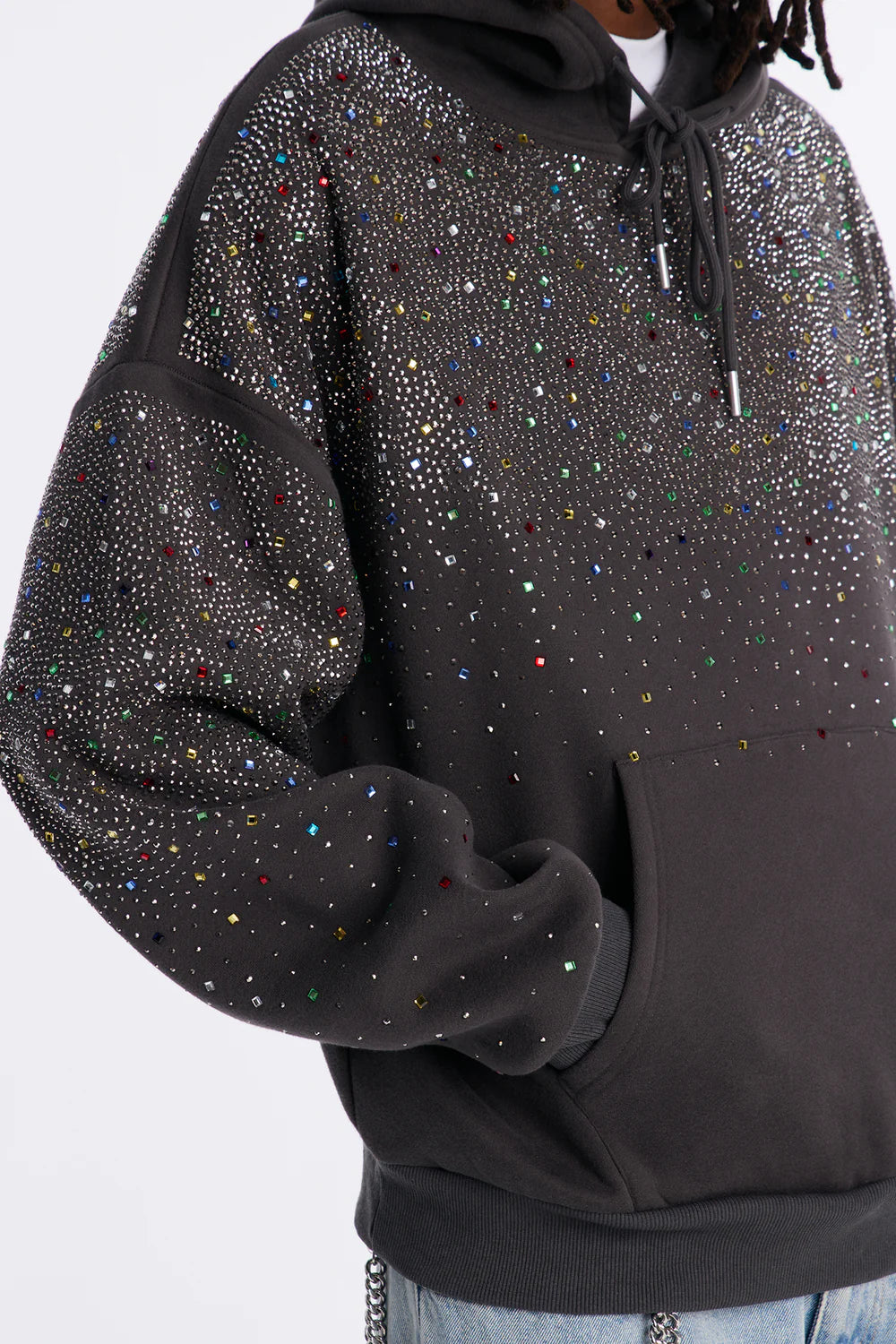 Luxury Rhinestone Oversized Hoodie - Charcoal