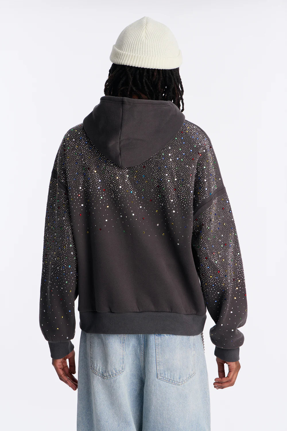 Luxury Rhinestone Oversized Hoodie - Charcoal