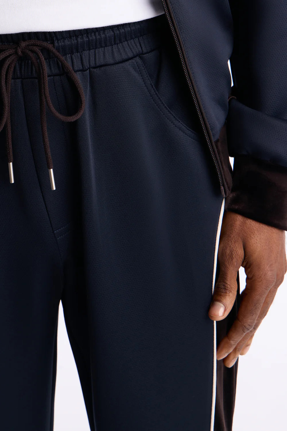 Slim Lexington Velour Side Track Pant - Navy