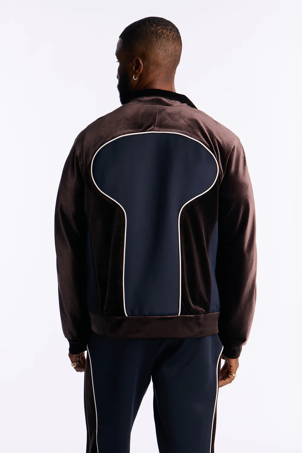 Relaxed Lexington Funnel Neck Velour Track Jacket - Navy