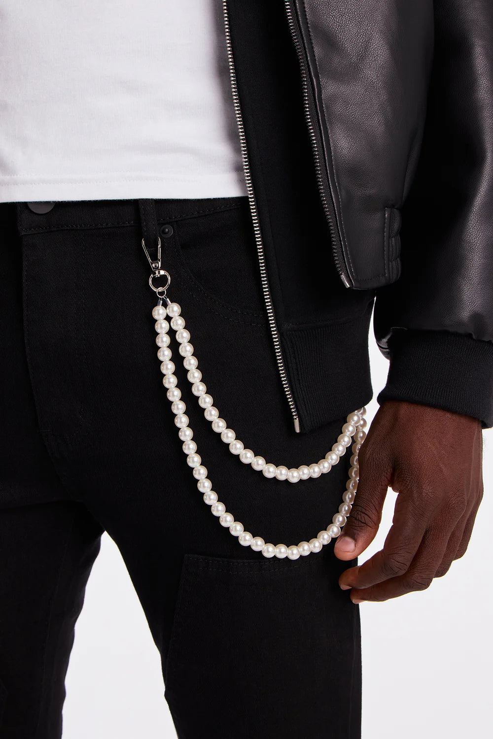 Stacked Skinny Flare Be Flossing Pearl Chain Jean - Black