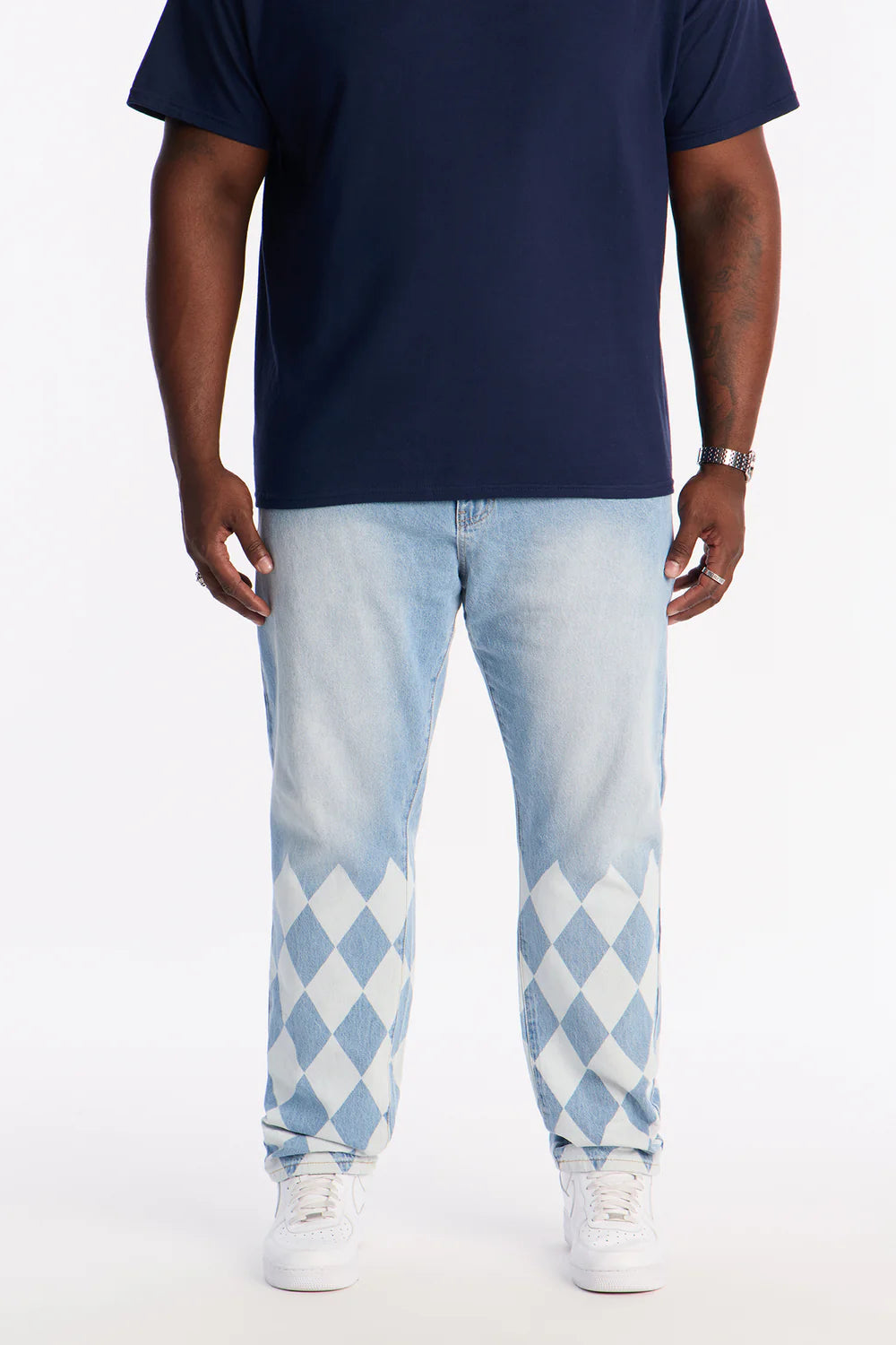 Slim Diamond Pattern Jean - Light Blue Wash