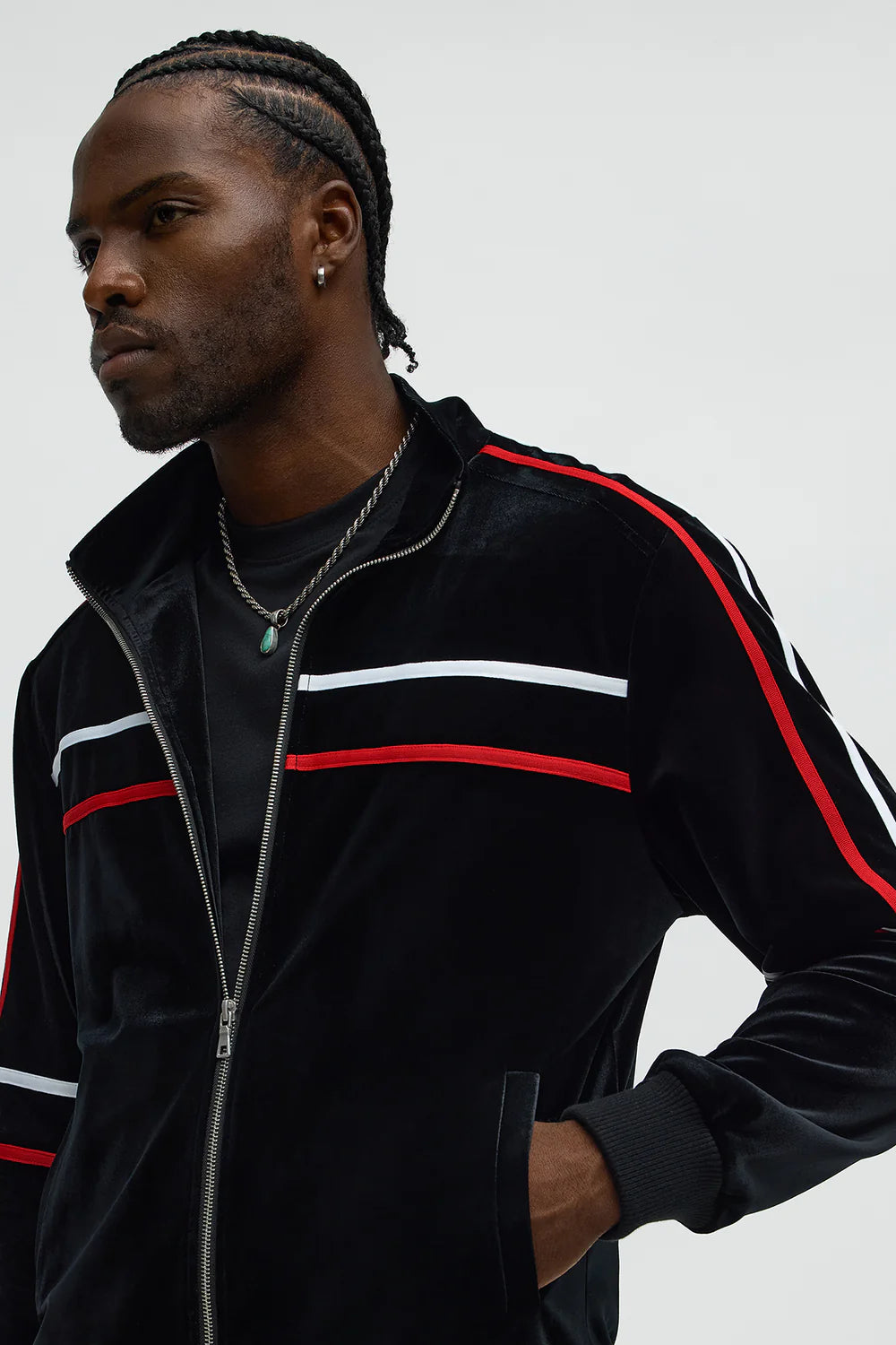 Velour Piped Courtside Track Jacket - Black/Red