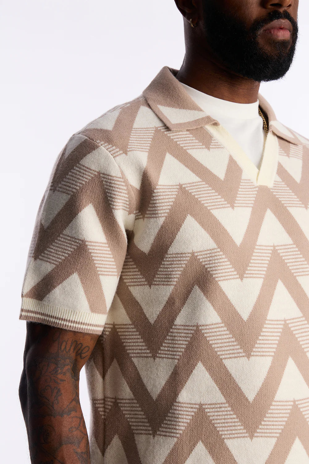 Charlie Johnny Collar Knitted Polo - Taupe