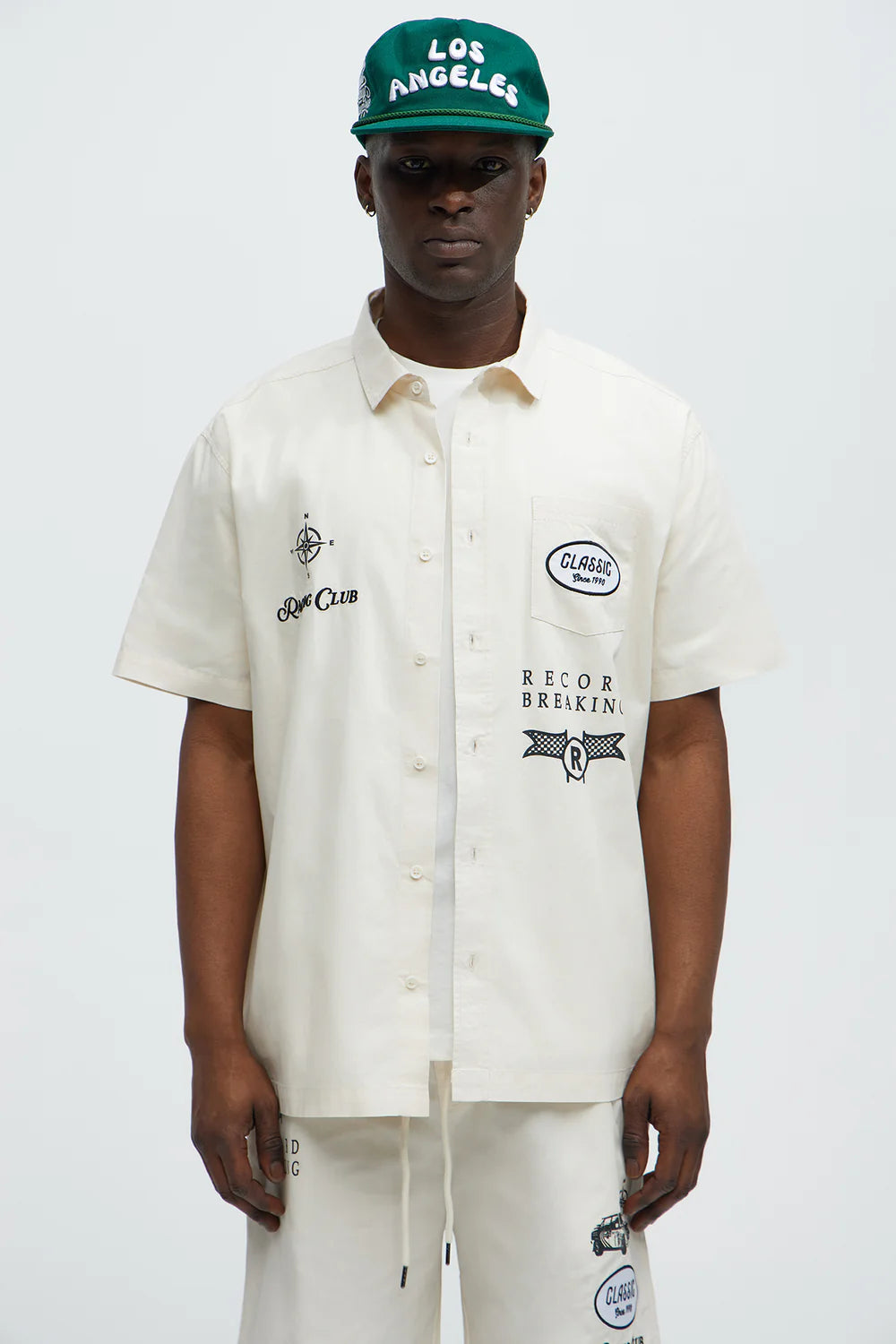 Racing Club Short Sleeve Button Up Shirt - Cream