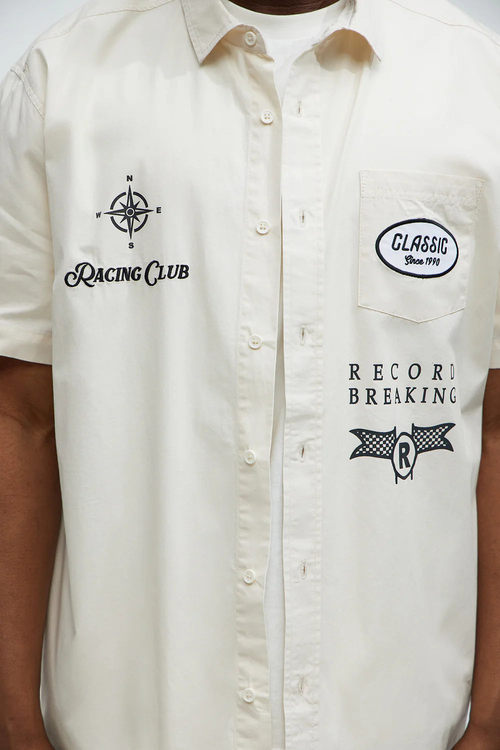 Racing Club Short Sleeve Button Up Shirt - Cream