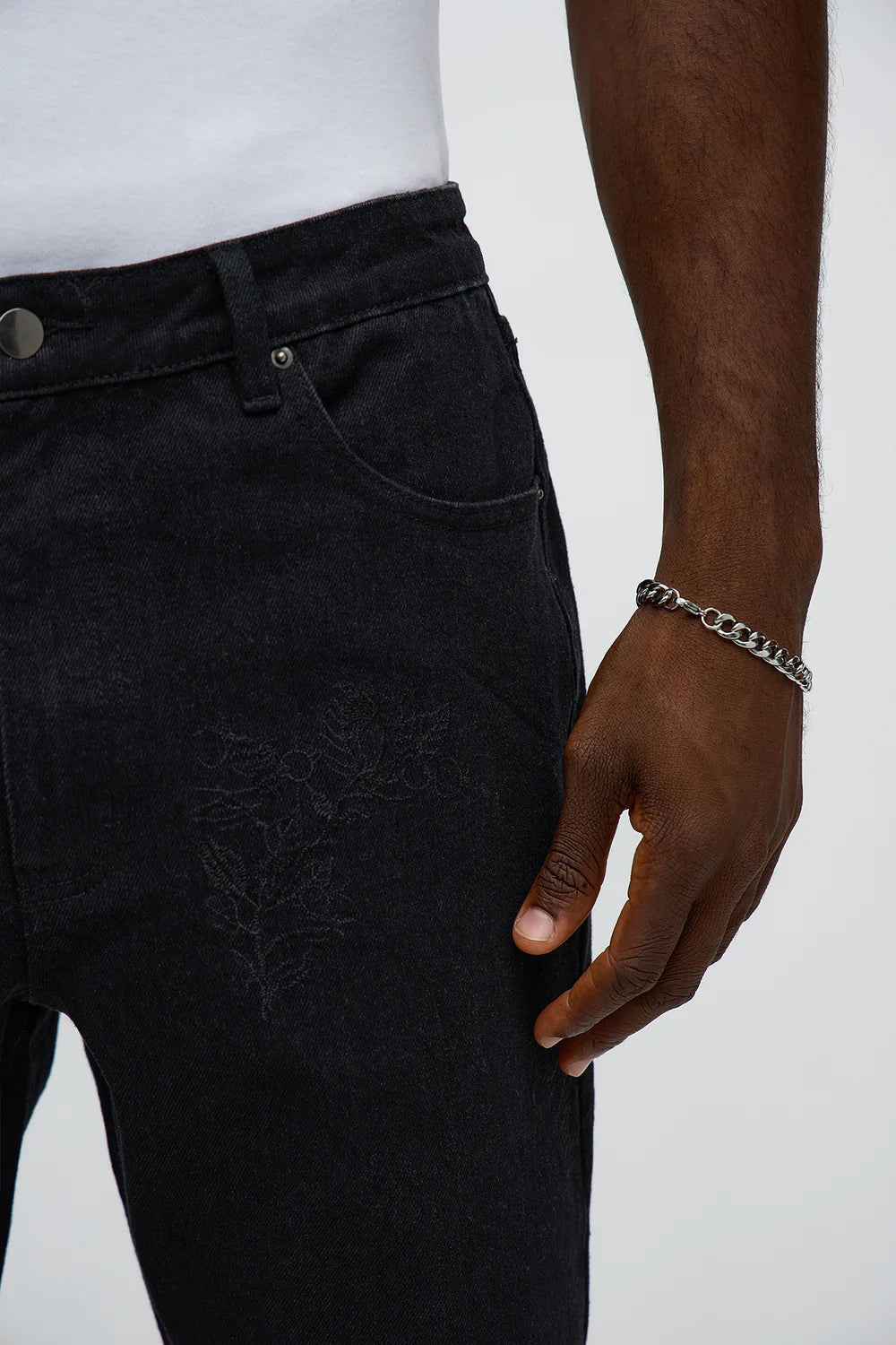 Slim Planted In Me Embroidered Jean - Black