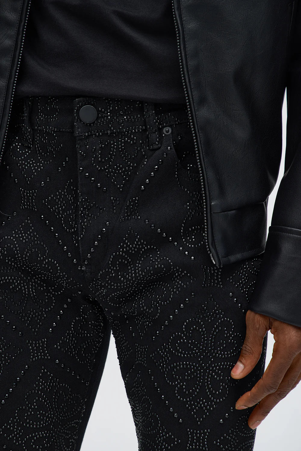 Stacked Skinny Flare Walk With It Jewel Jean - Black