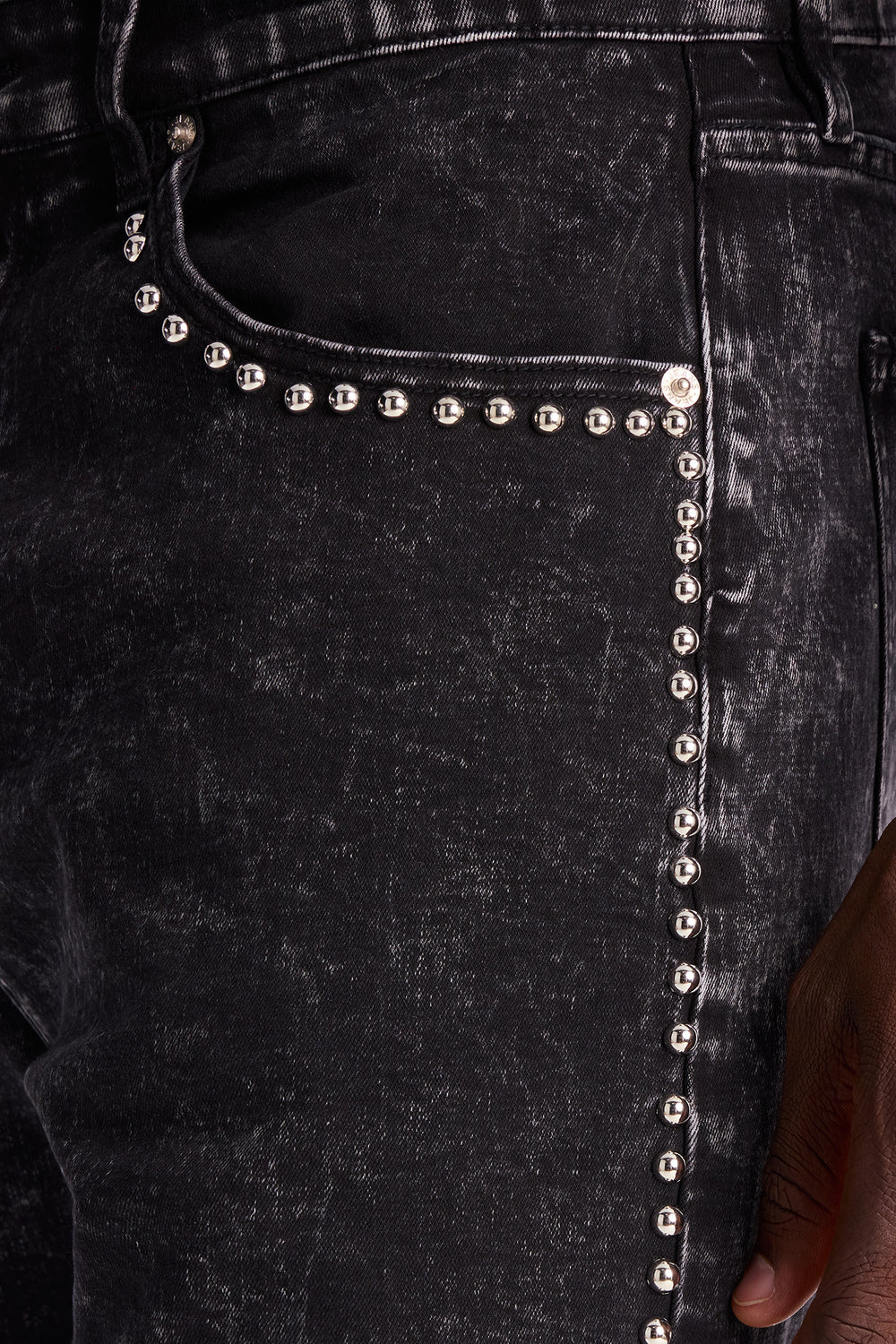 Slim Grindin Studded Denim Short - Black Wash