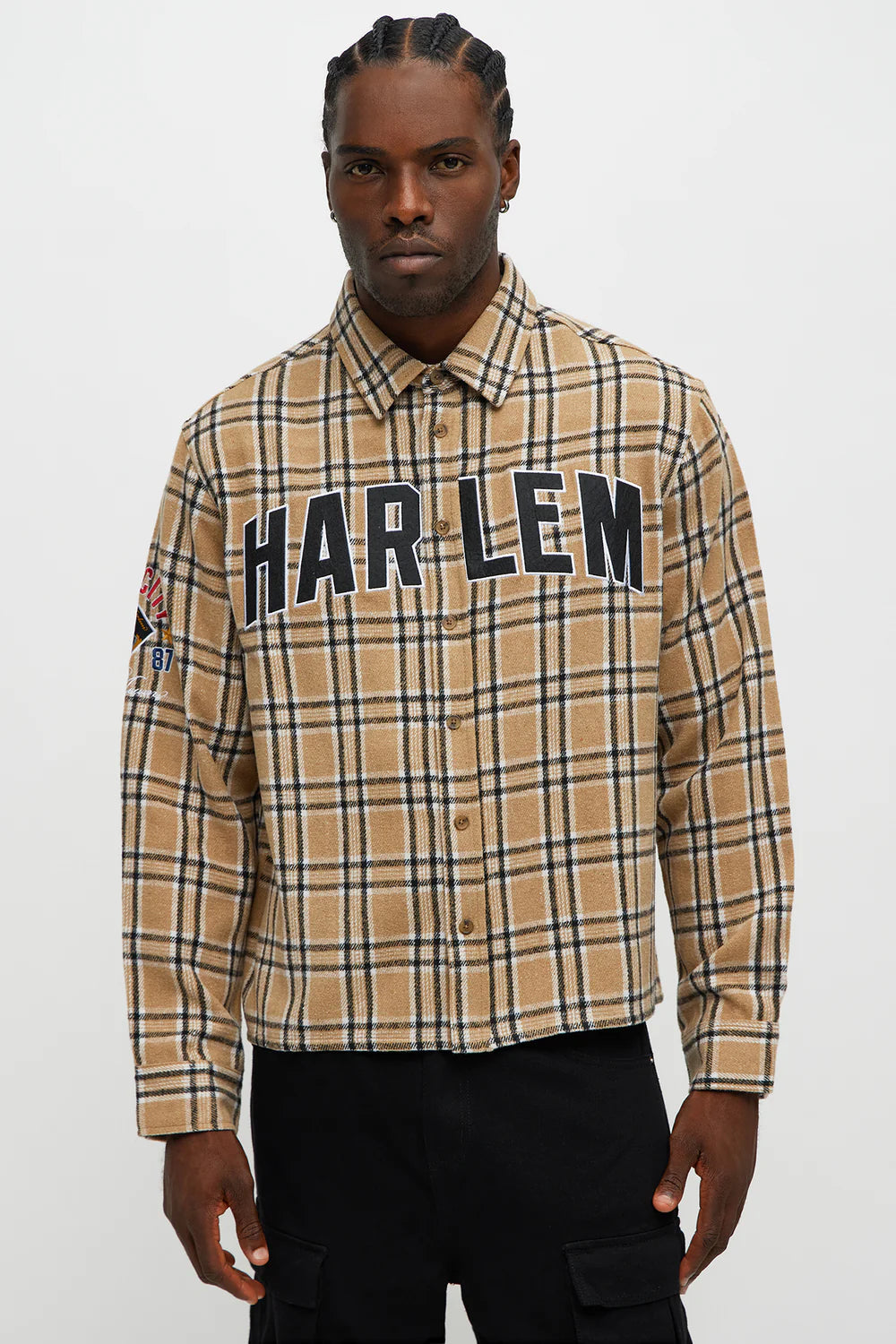 Relaxed fit Harlem Plaid Long Sleeve Button Up - Brown Combo