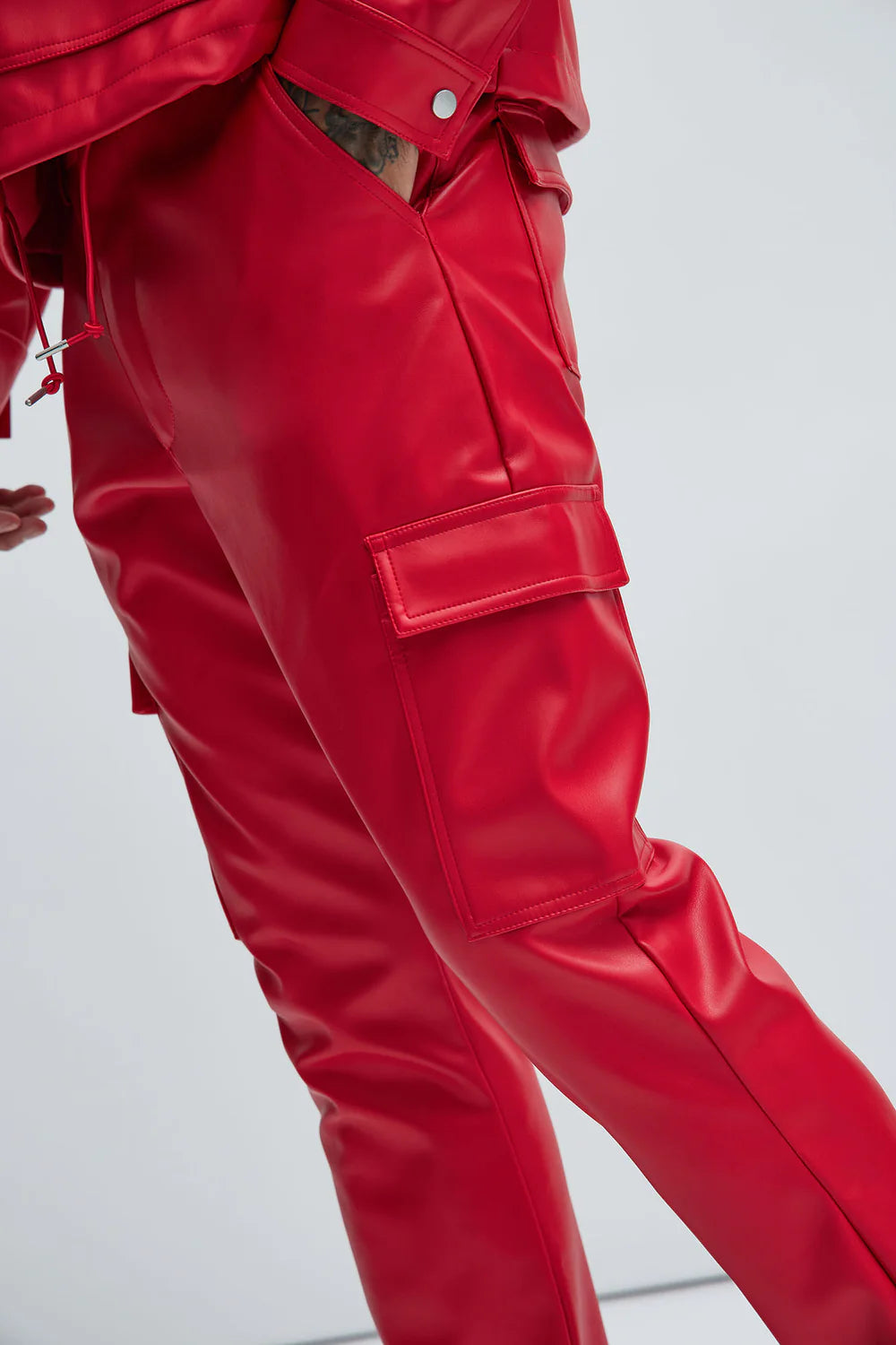 Royce Slim Faux Leather Pants - Red