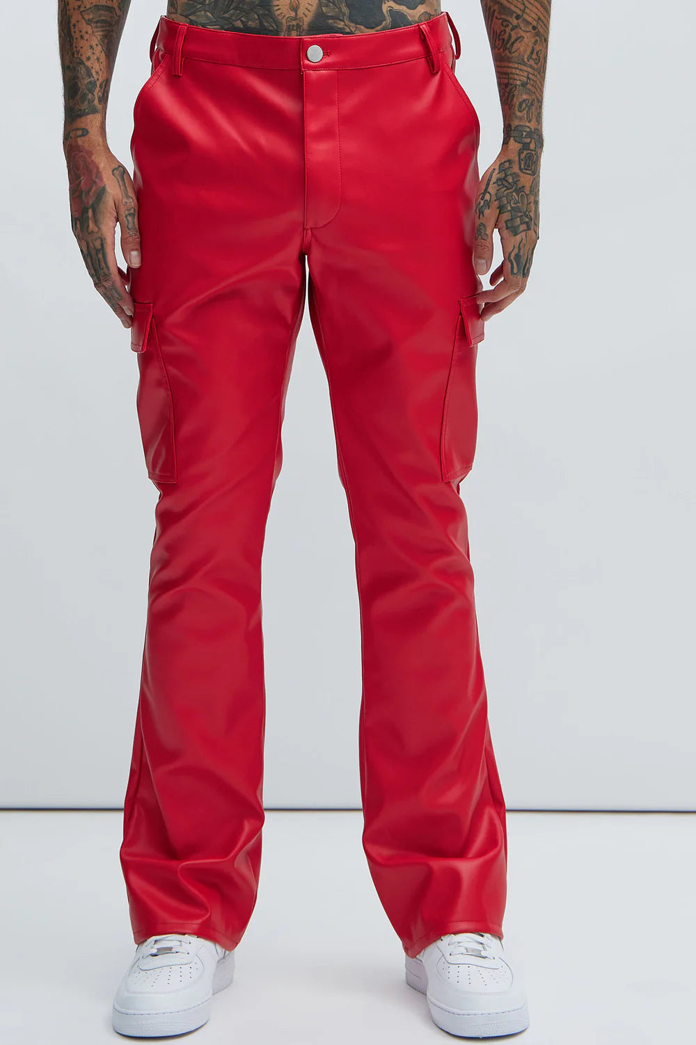 Royce Slim Faux Leather Pants - Red