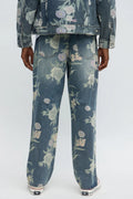 Relaxed Straight Fallen Roses Jeans - Medium Blue Wash