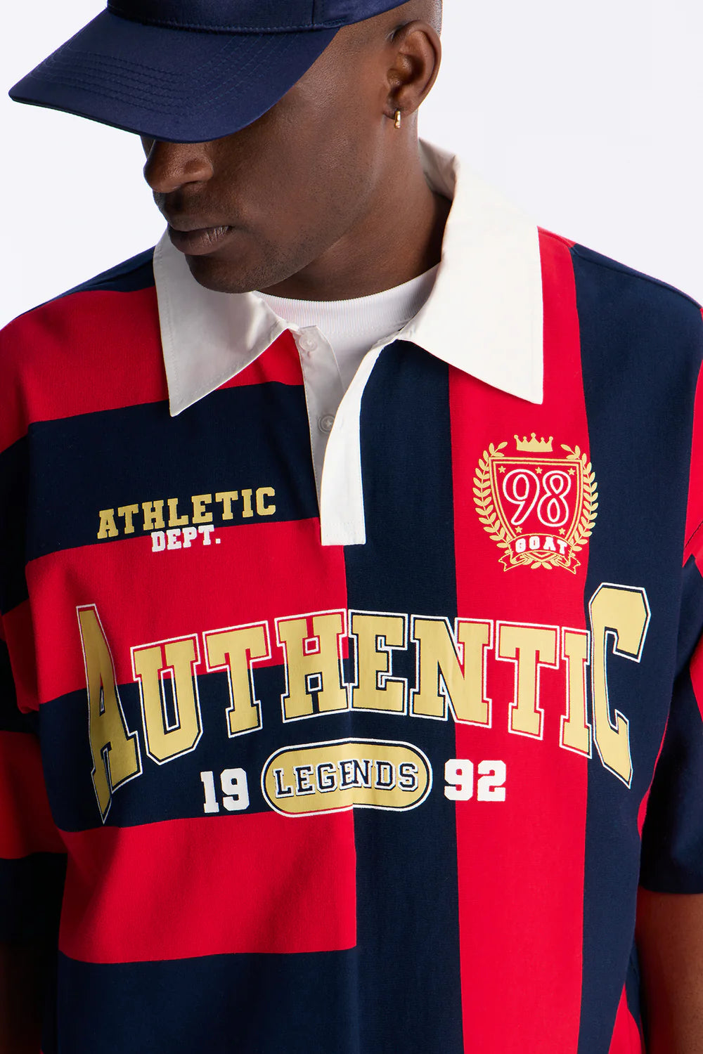 Auth Short Sleeve Rugby Stripes Polo - Navy/Red
