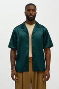 Links Satin Short Sleeve Button Up Shirt - Hunter Green