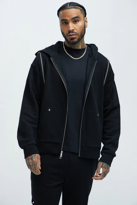 Tyson Sleaze Studded Zip Up Hoodie - Black