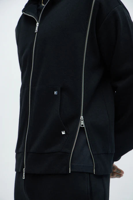Tyson Sleaze Studded Zip Up Hoodie - Black